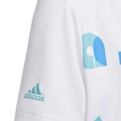 Adidas Junior Graphic Print Golf Polo Shirt HC0250 -Golf Clothing Store HC0250 4 APPAREL Photography DetailView1 white